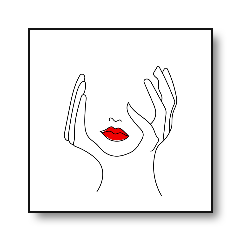 かわいい 女性の赤い唇 線画 アート パネル-3