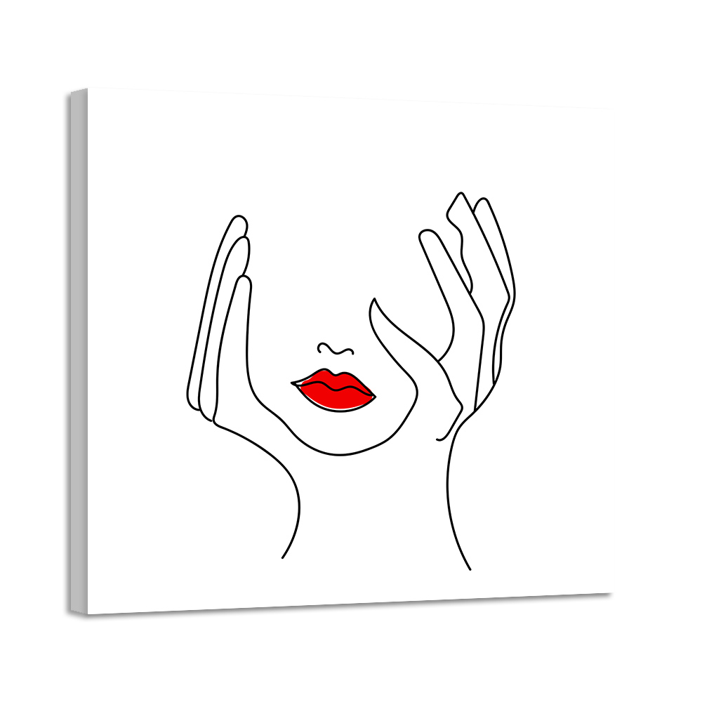 かわいい 女性の赤い唇 線画 アート パネル-2