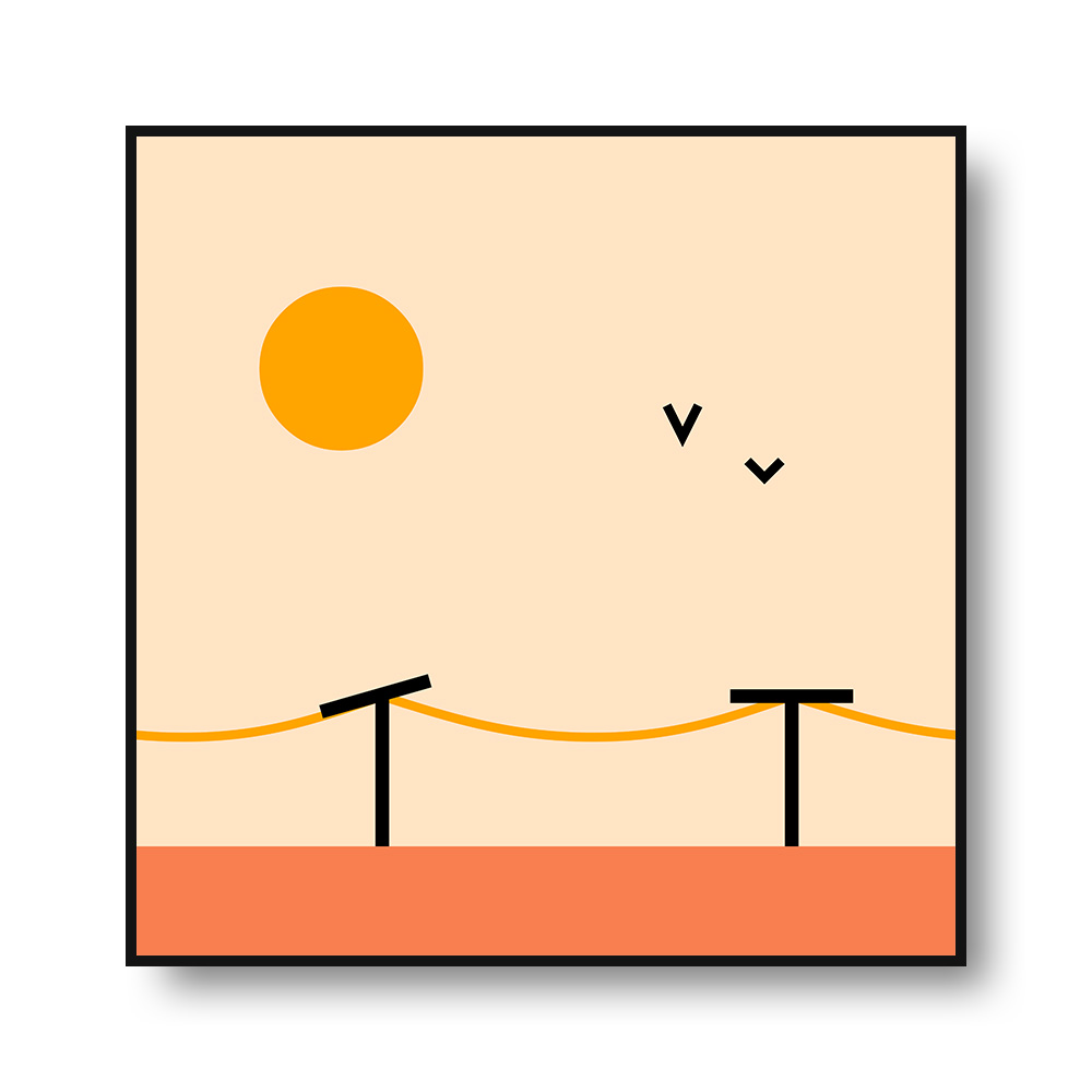 太陽 電信柱 日光 空 鳥 ケーブル 壁掛け ミニマリスト アート パネル-3